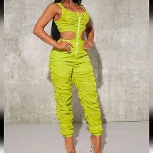 Cut-Out Ruched Zipper Jumpsuit